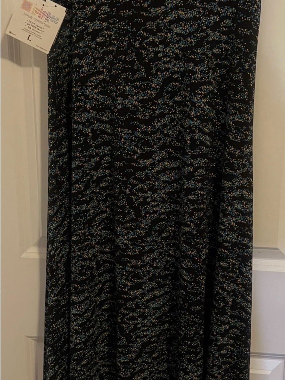 LuLaRoe Black Maxi Skirt with Blue Dot Print